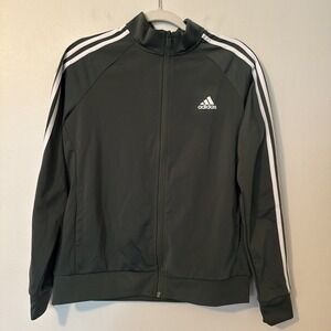 Adidas 3S Tricot Track Jacket Women's Size Large Green Oxide/White Top Full-Zip